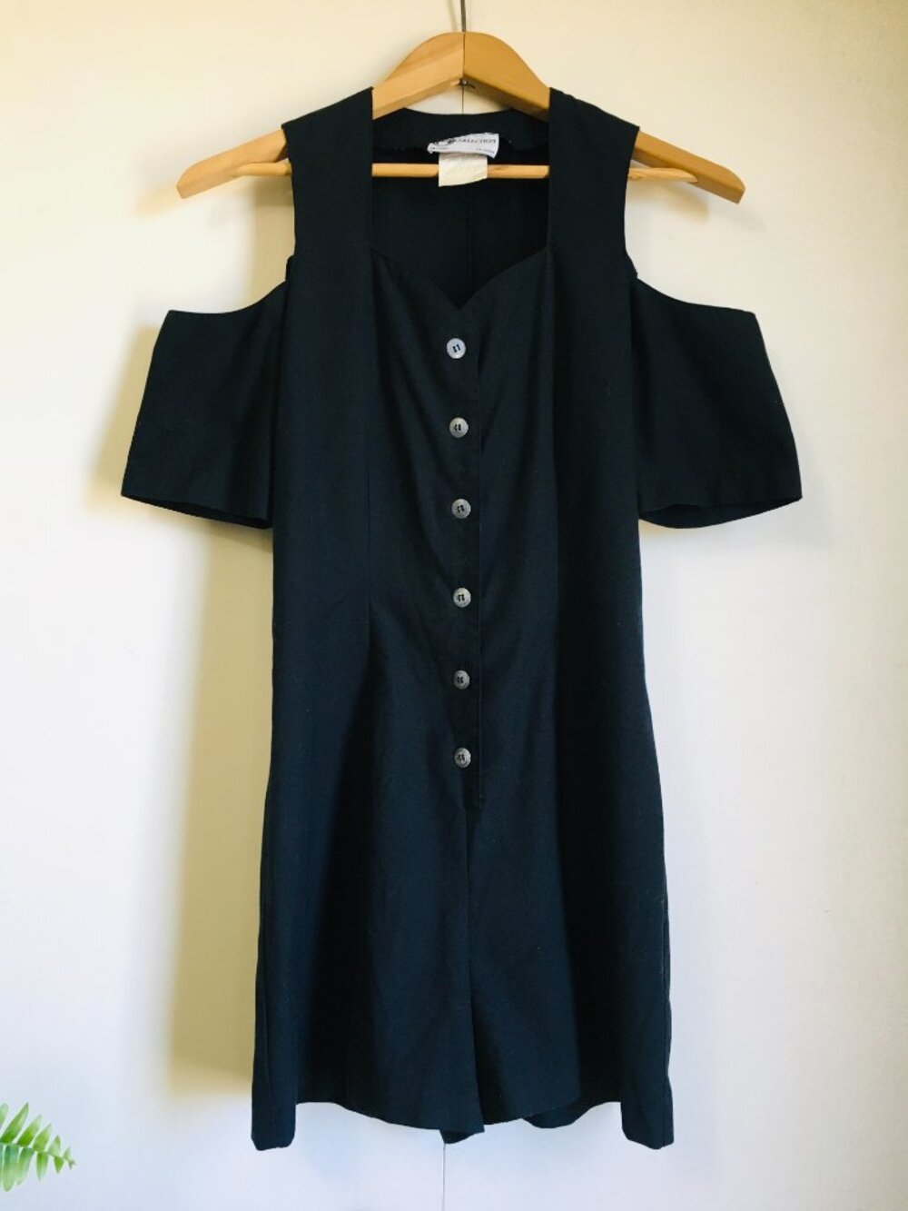 Vintage 90s M Collection Black Cold Shoulder Button Up Romper - Picture 1 of 16